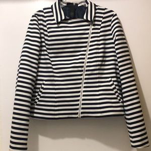 Lane Bryant Jacket Women 14 Sailor Collar Striped Full Zip Slash Pockets Navy Yt